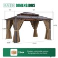 Clouddwell 10'x12' Hardtop Gazebo - Polycarbonate Double Roof with Netting & Curtains for Patio, Garden Sun Protection,Browm