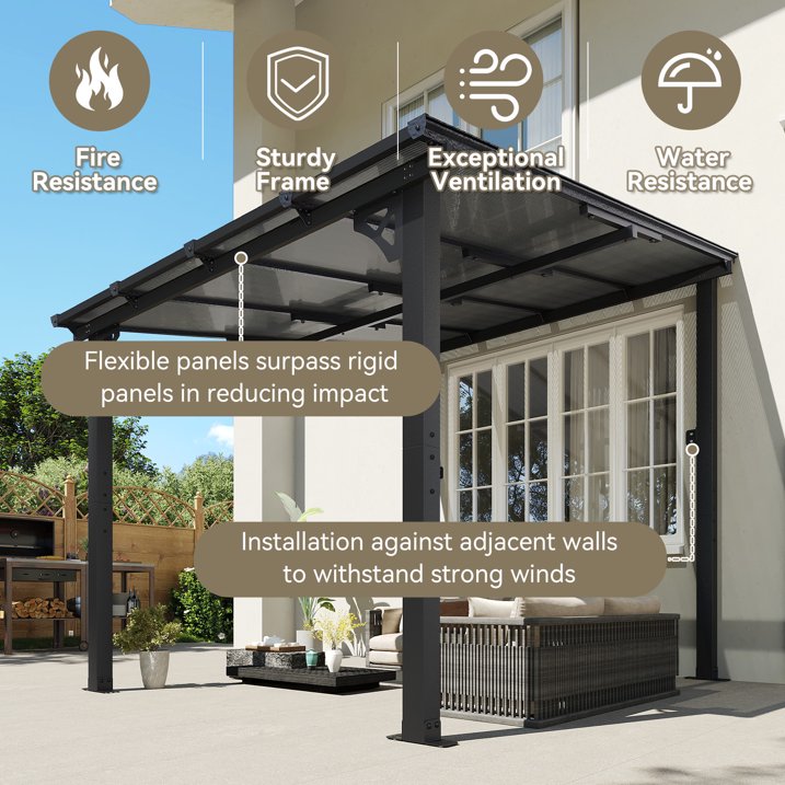 Aoxun 8’x10’ Gazebo, Wall Mounted Gazebos Pergola on Clearance, Outdoor Patio, Large Wall-Mounted Heavy Duty Awnings for Patio, Decks, Backyard（Gray）