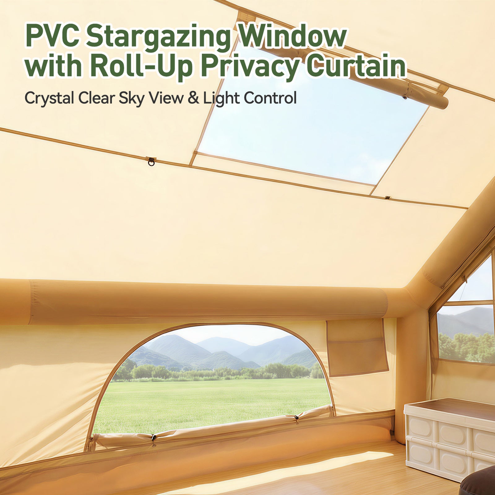 Aoxun Inflatable Camping Tent for 4-8 Person, Instant Setup Family Size Tent, Waterproof Windproof Outdoor Shelter with UV Protection, Lightweight Portable for Camping, Beach, Festivals (Beige）