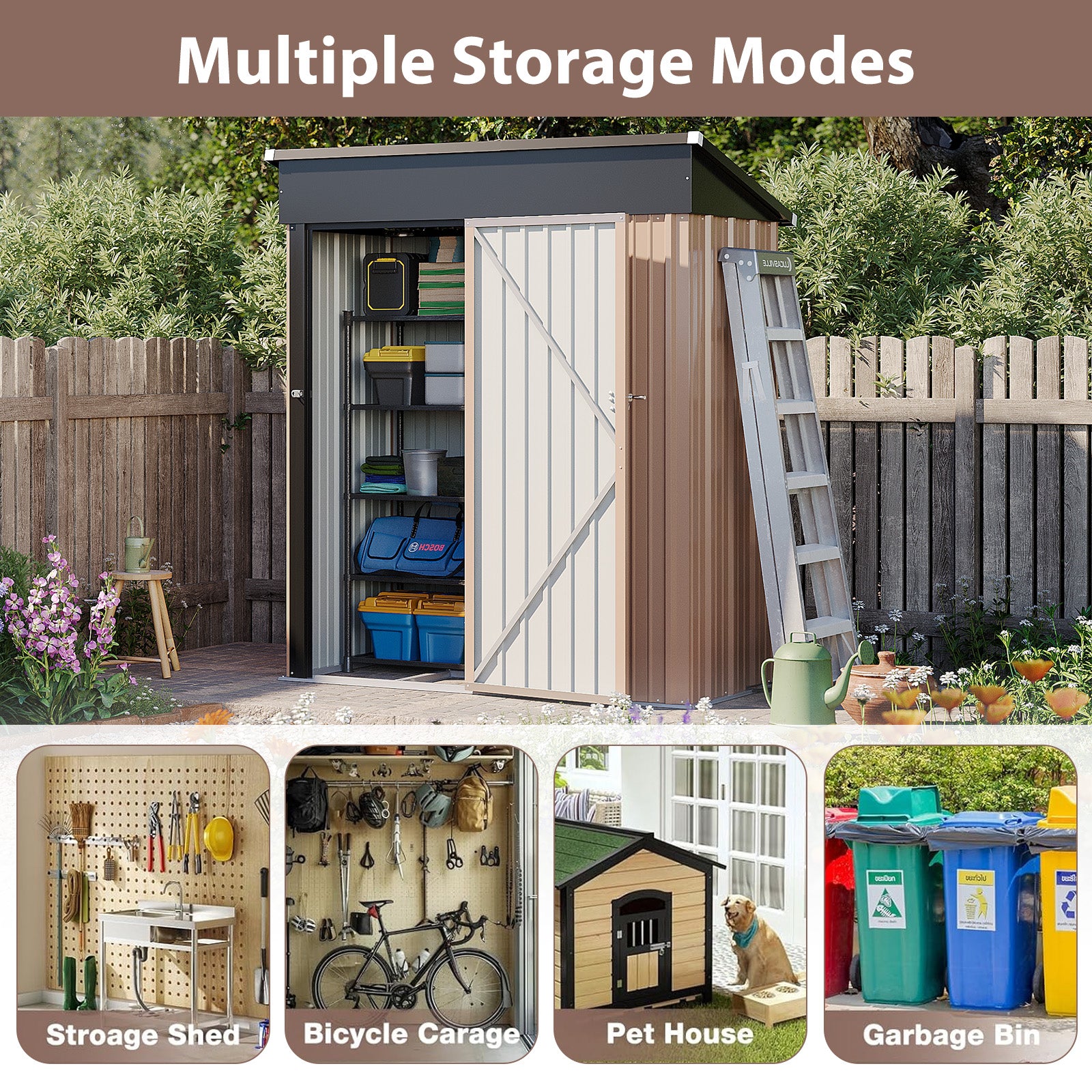 Aoxun 4.9x2.9 FT Outdoor Storage Shed - Metal Garden Shed with Base, Waterproof Garden Tool Shed with Lockable Doors, Perfect for Backyard, Patio, Poolside