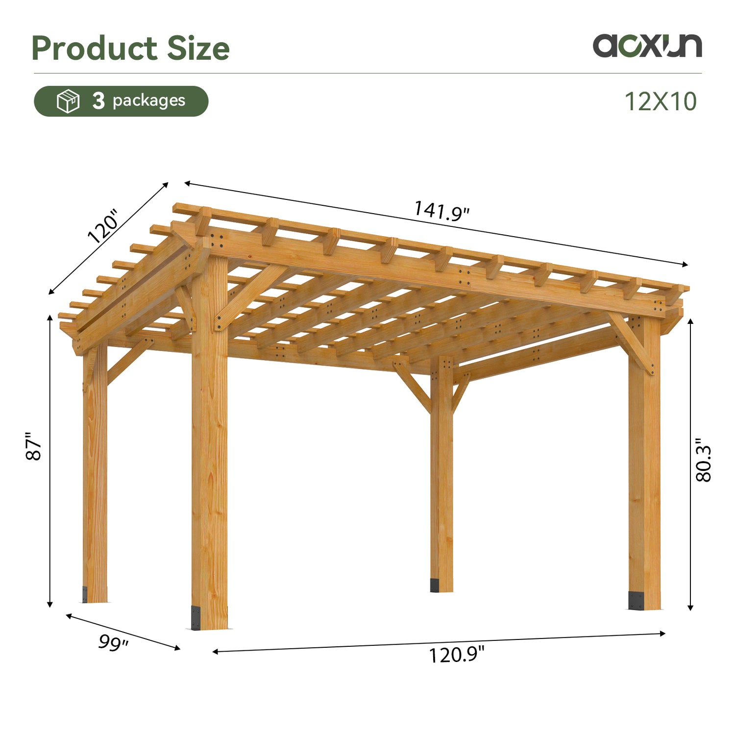 Aoxun Cedar Wood Pergola 10x12 with Outdoor Power Outlet,100MPH Wind Rating Premium Solid Cedar Outdoor Pergola, Garden Retreat & Shade for Patio, Deck & Entertaining