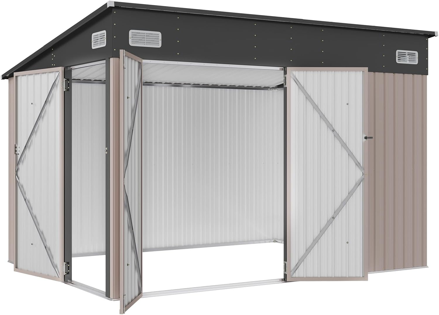 Metal Lean To Storage Shed with Triple Lockable Door