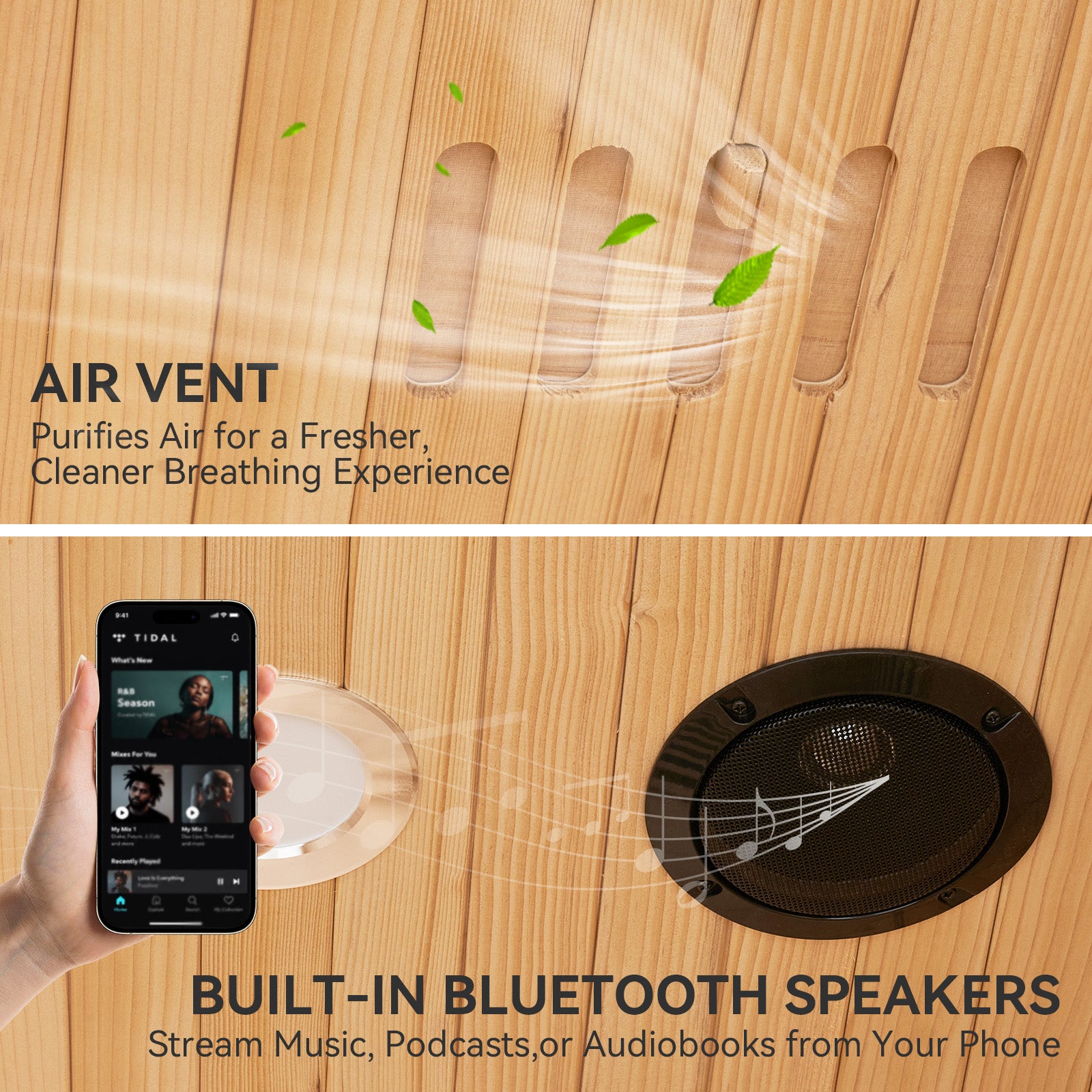 Aoxun Infrared Sauna Home Sauna, Indoor Sauna, Low EMF Far Infrared, 1-2 Person, Chromotherapy Light, Canadian Hemlock Wood, Blutooth Speakers