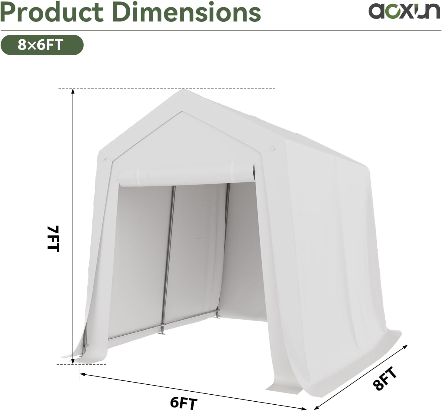 6x8x7 FT Portable Motorcycle Carport Tent with Roll-up Zipper Door and