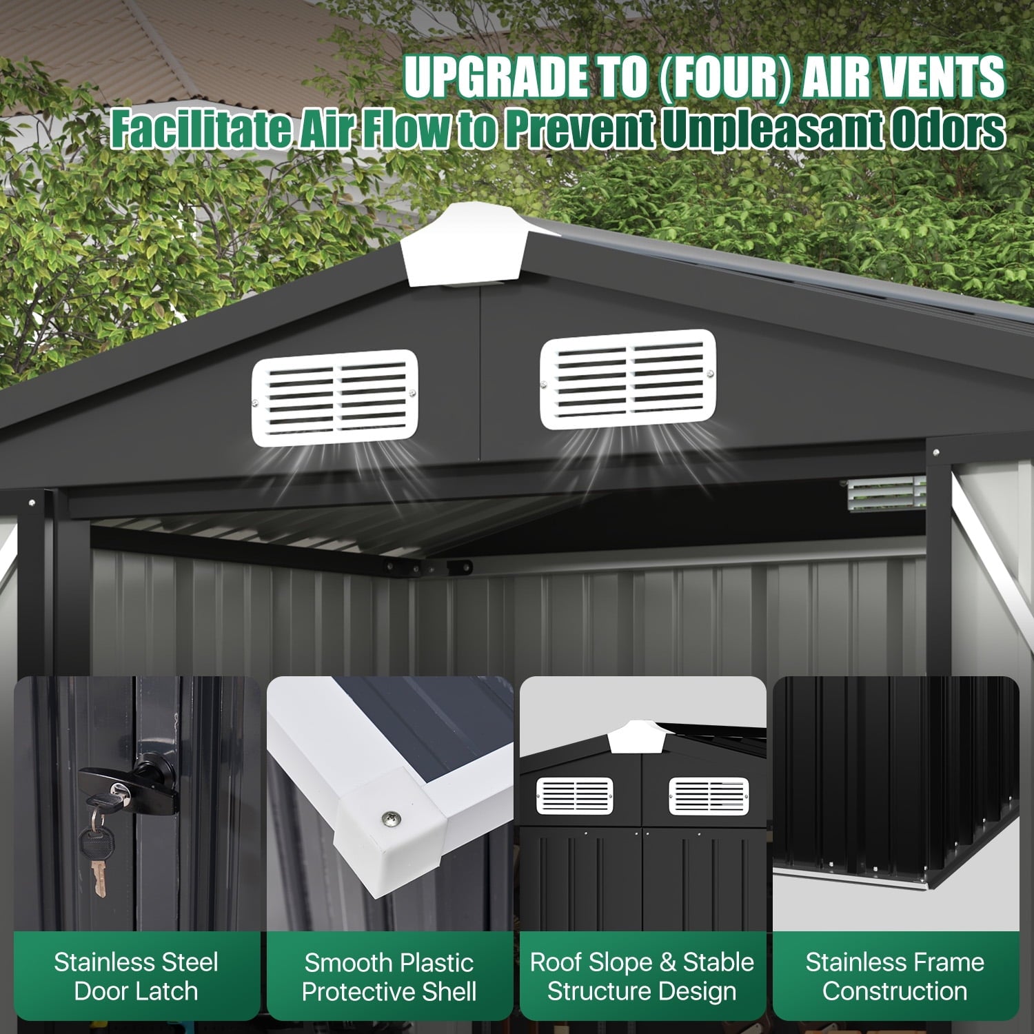 Clouddwell 6 ft. x 4 ft. Outdoor Storage Shed, Black Metal Garden Shed with Lockable Doors & Sloped Roof for Backyard, Patio, Poolside