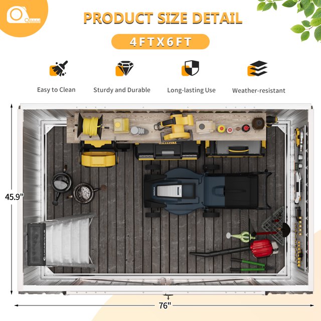 Outdoor Storage Shed, 6.4' x 4' Galvanized Metal Steel Shed with Lockable Door for Backyard, Garden
