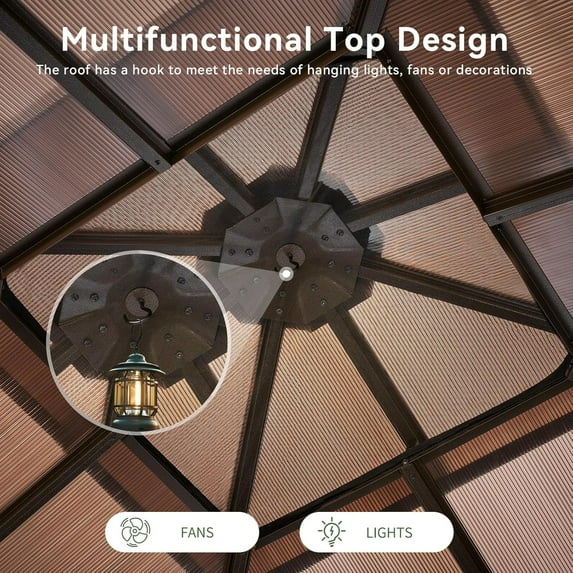 Aoxun 10'x10' Hardtop Gazebo, Outdoor Polycarbonate Double Top Canopy, Aluminum Frame Gazebo with Netting and Curtains