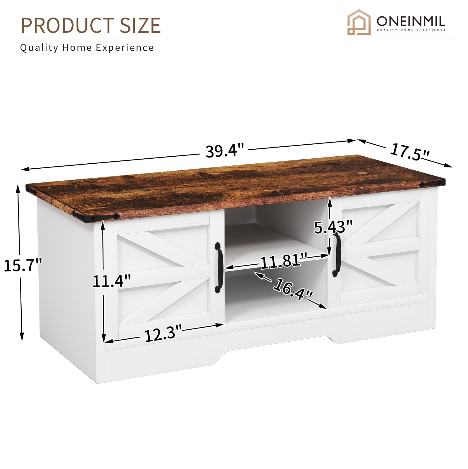 Coffee Table, Farmhouse & Industrial Center Table with Storage, Rustic Style Wooden Living Room Table, White