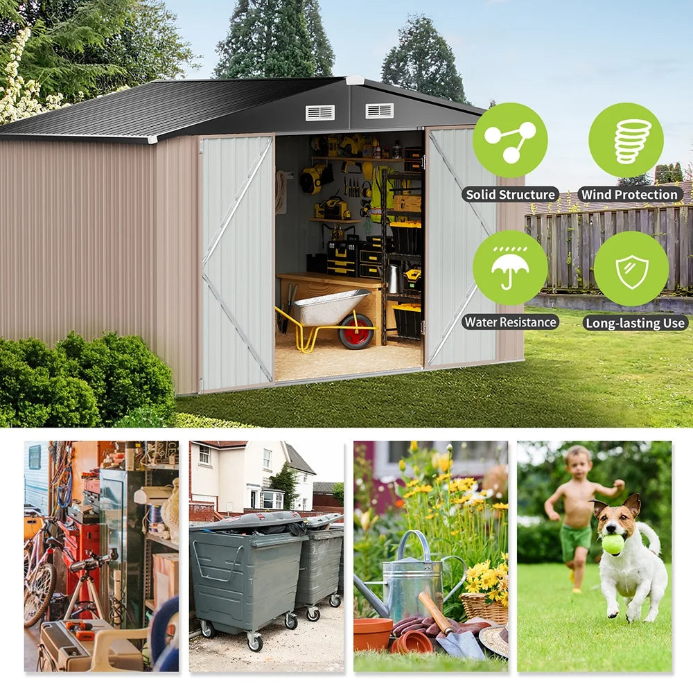 9.7' x 7.6' Outdoor Metal Storage Shed, Steel Garden Shed, Tool Storage Shed for Backyard, Patio, Lawn