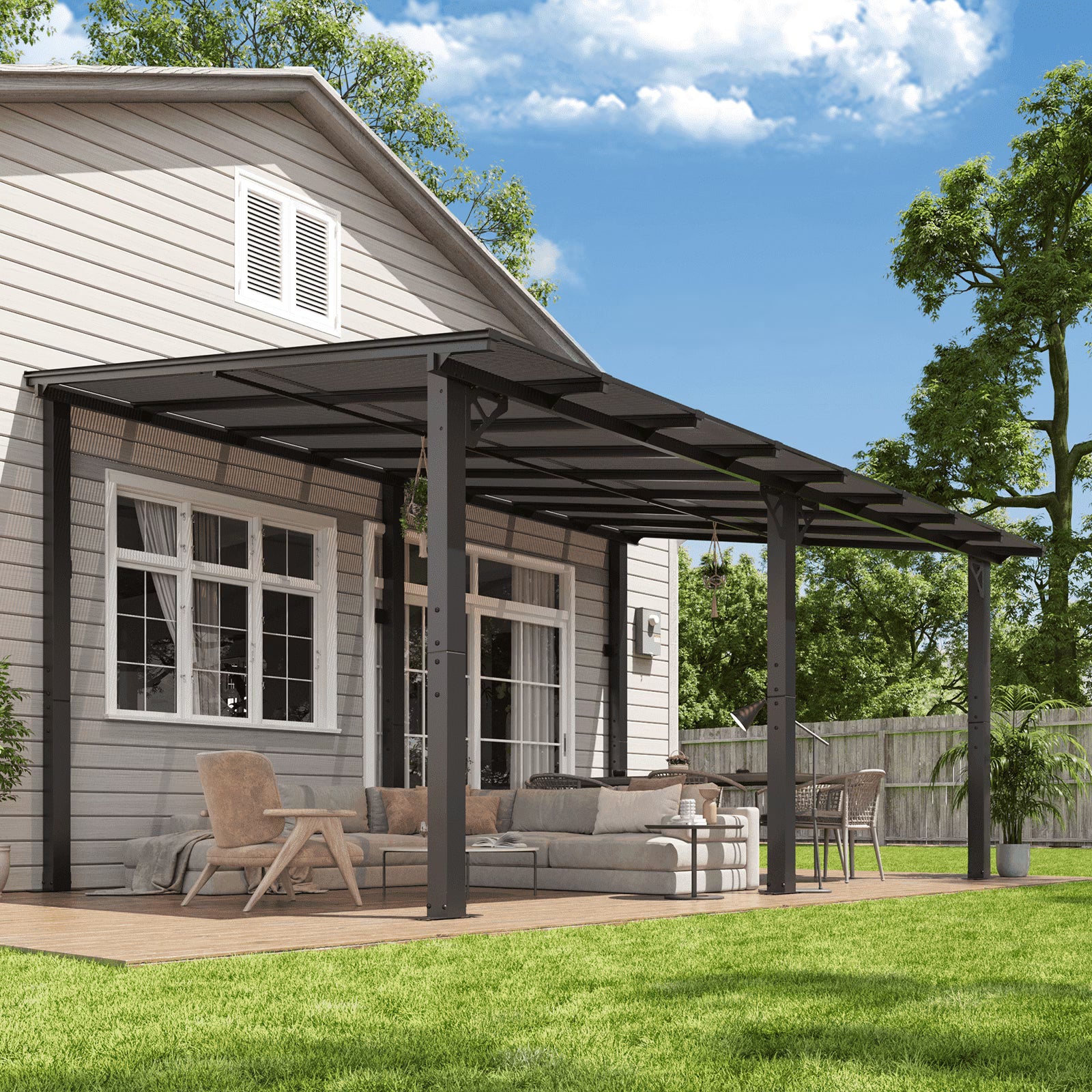 AOXUN 16' x 10' Hardtop Gazebo Outdoor Aluminum Pergola For Garden, Patio, Backyard-Black