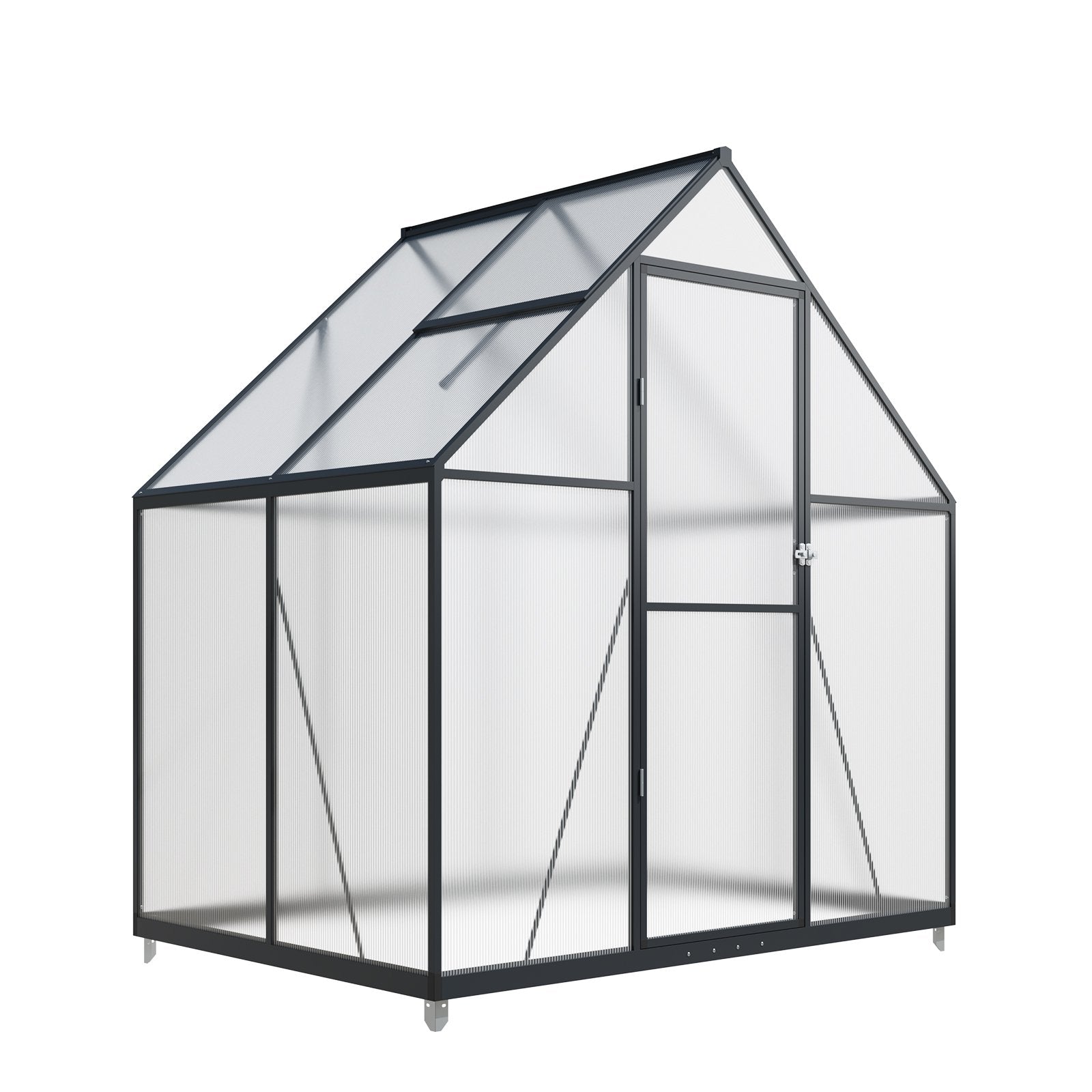AOXUN 4'x6' Outdoor Greenhouse, Walk-in Polycarbonate Green House with Aluminum Frame for Backyard, Black