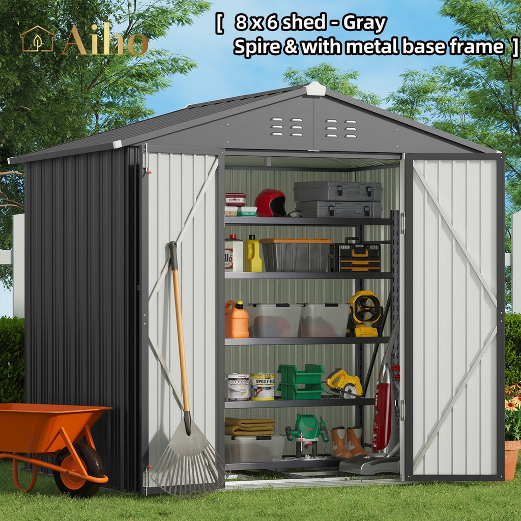 8' x 6' Outdoor Storage Metal Shed with Door & Lock for Backyard