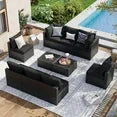 10 Piece Patio Furniture Set Wicker Rattan Patio Sectional Sofa Set Outdoor Seating Furniture with 4'' Thickened Cushion, Black (Include Waterproof Cover)