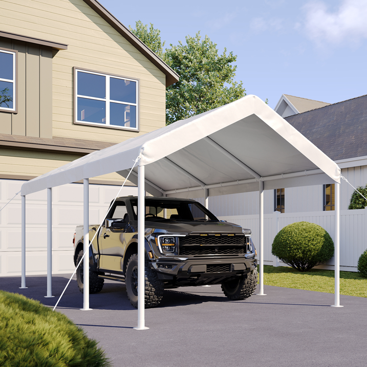 Aoxun 10x20 FT Heavy-Duty Portable Carport, Outdoor Car Canopy Shelter with Waterproof Tarp & Wind Resistant Design, Galvanized Steel Frame for Vehicle, RV, Boat, Truck Cover (White)