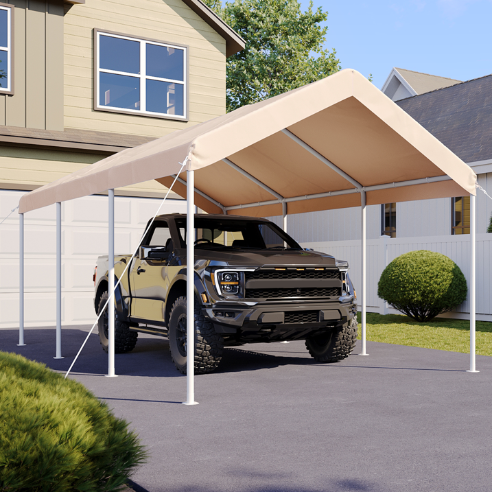Aoxun 10x20 FT Heavy-Duty Portable Carport, Outdoor Car Canopy Shelter with Waterproof Tarp & Wind Resistant Design, Galvanized Steel Frame for Vehicle, RV, Boat, Truck Cover (Khaki)