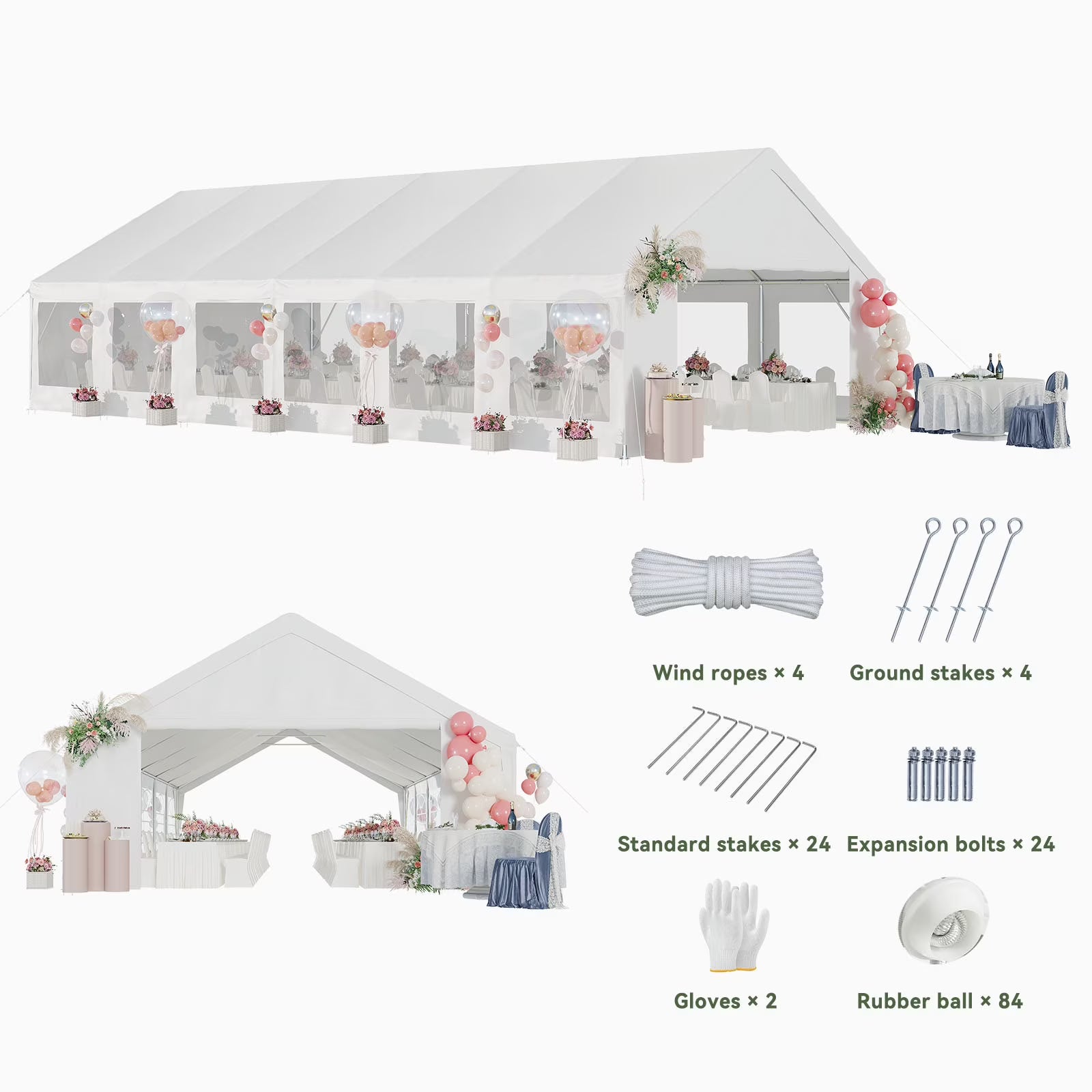 Aoxun 20x40 Party Tent Canopy for Weddings Waterproof Event Tent with Removable Sidewalls &Roll-up Door, Heavy-Duty Steel Frame for Outdoor Weddings, BBQ, Birthday Parties, & Camping,White