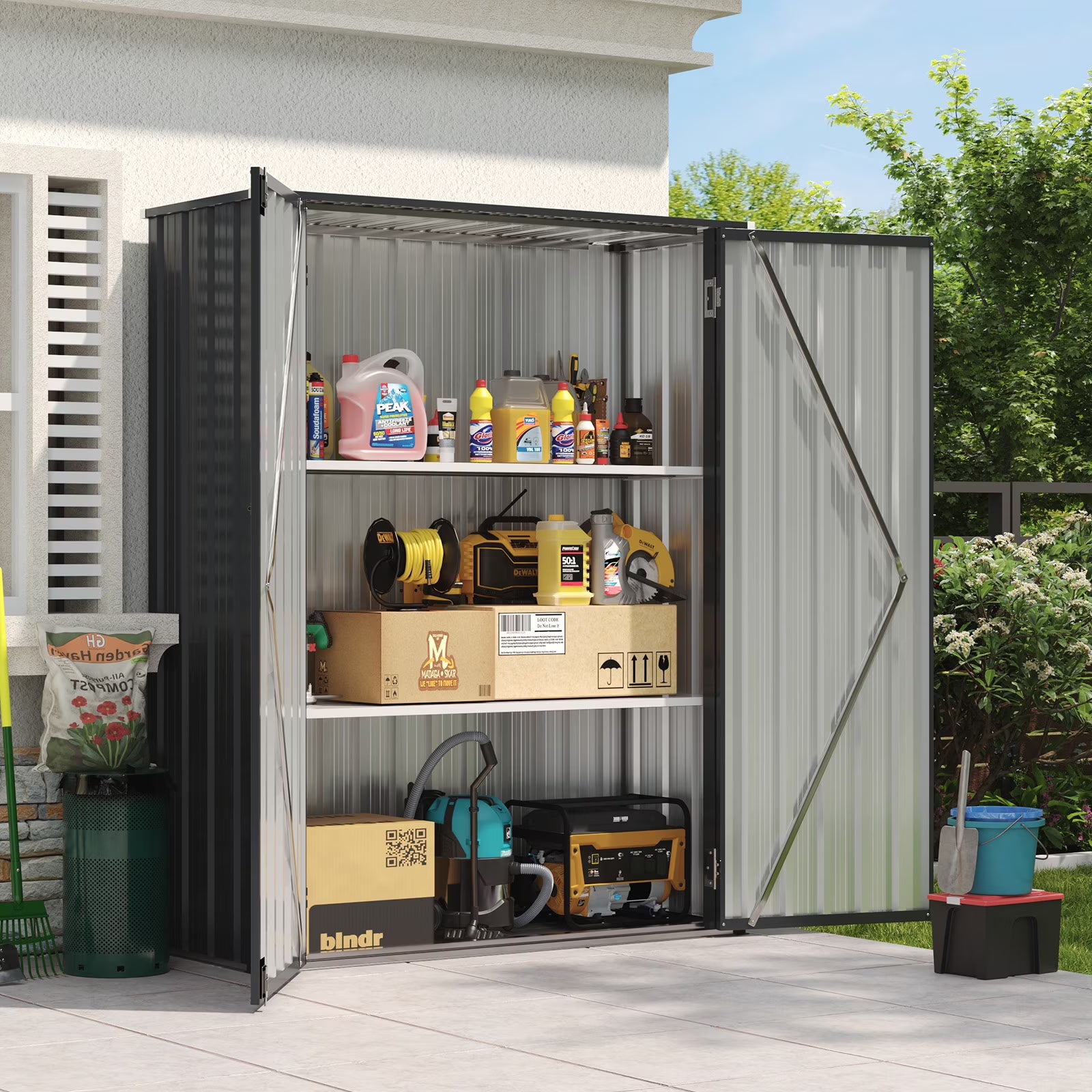 Aoxun 4.5x1.5 ft. Black Metal Storage Shed with 2 Shelves, Outdoor Waterproof Cabinet