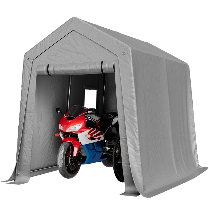 Aoxun 6x8 FT Outdoor Storage Shed, Portable Garage with Roll-Up Door & Window, Waterproof Tarp & Galvanized Steel Frame for Lawn Equipment, Bike, Motorcycle, Trunk Cover, Gray