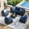 7 Piece Patio Furniture Set Wicker Rattan Patio Sectional Sofa Set Outdoor Seating Furniture with 4'' Thickened Cushion, Navy Blue (Include Waterproof Cover)