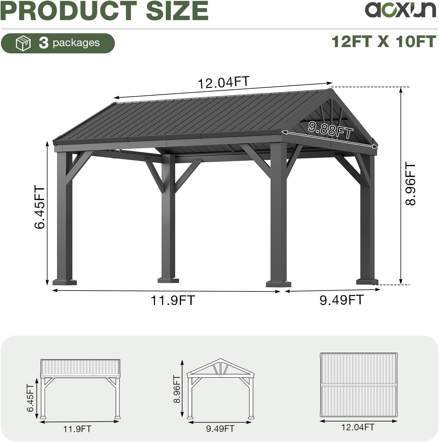 Aoxun 10' X 12' Outdoor Hardtop Gazebo