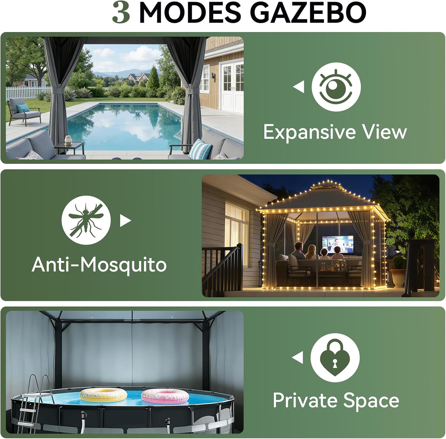 Aoxun 10x10 Gazebo Metal Frame Canopy Tent