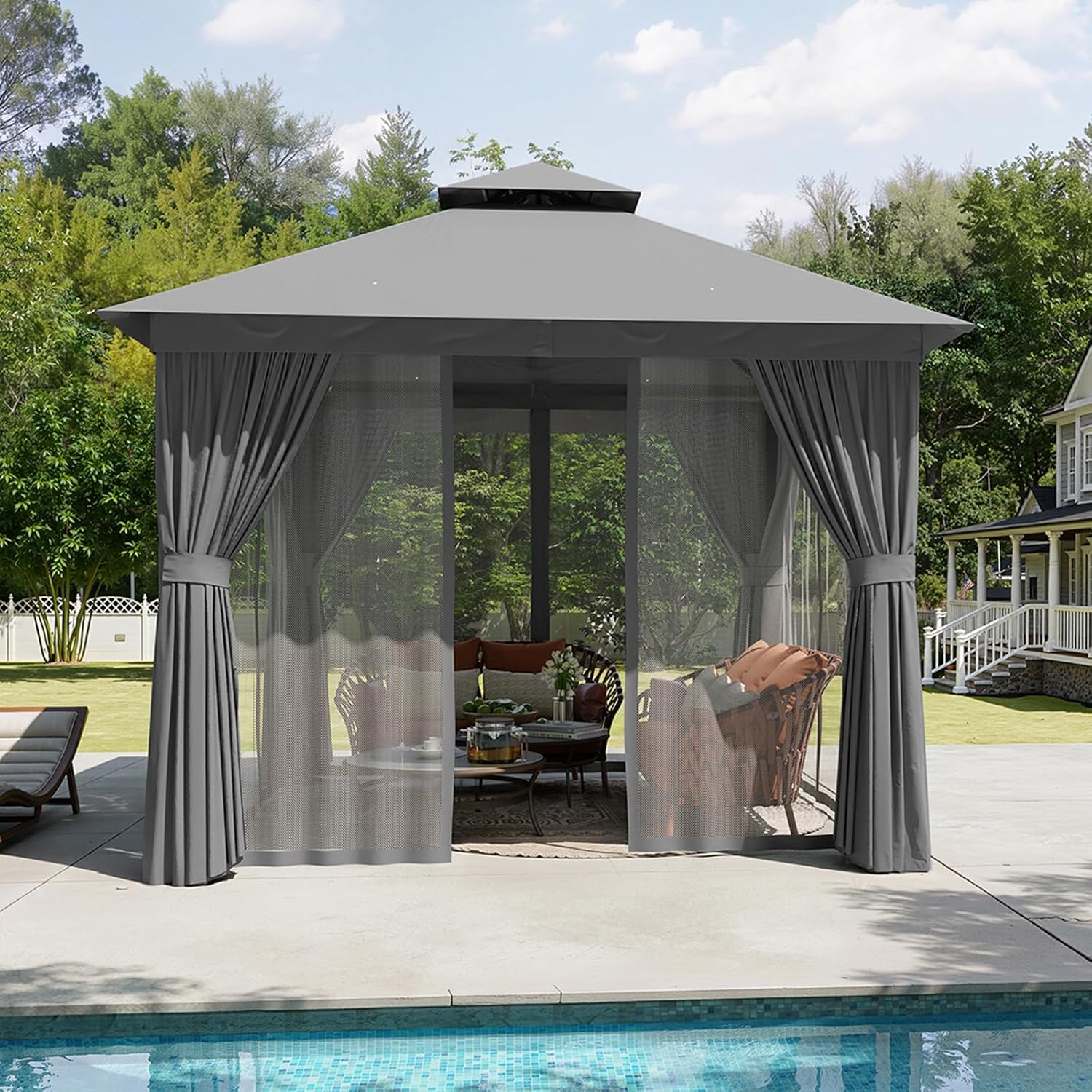 Aoxun 10x10 Gazebo Metal Frame Canopy Tent