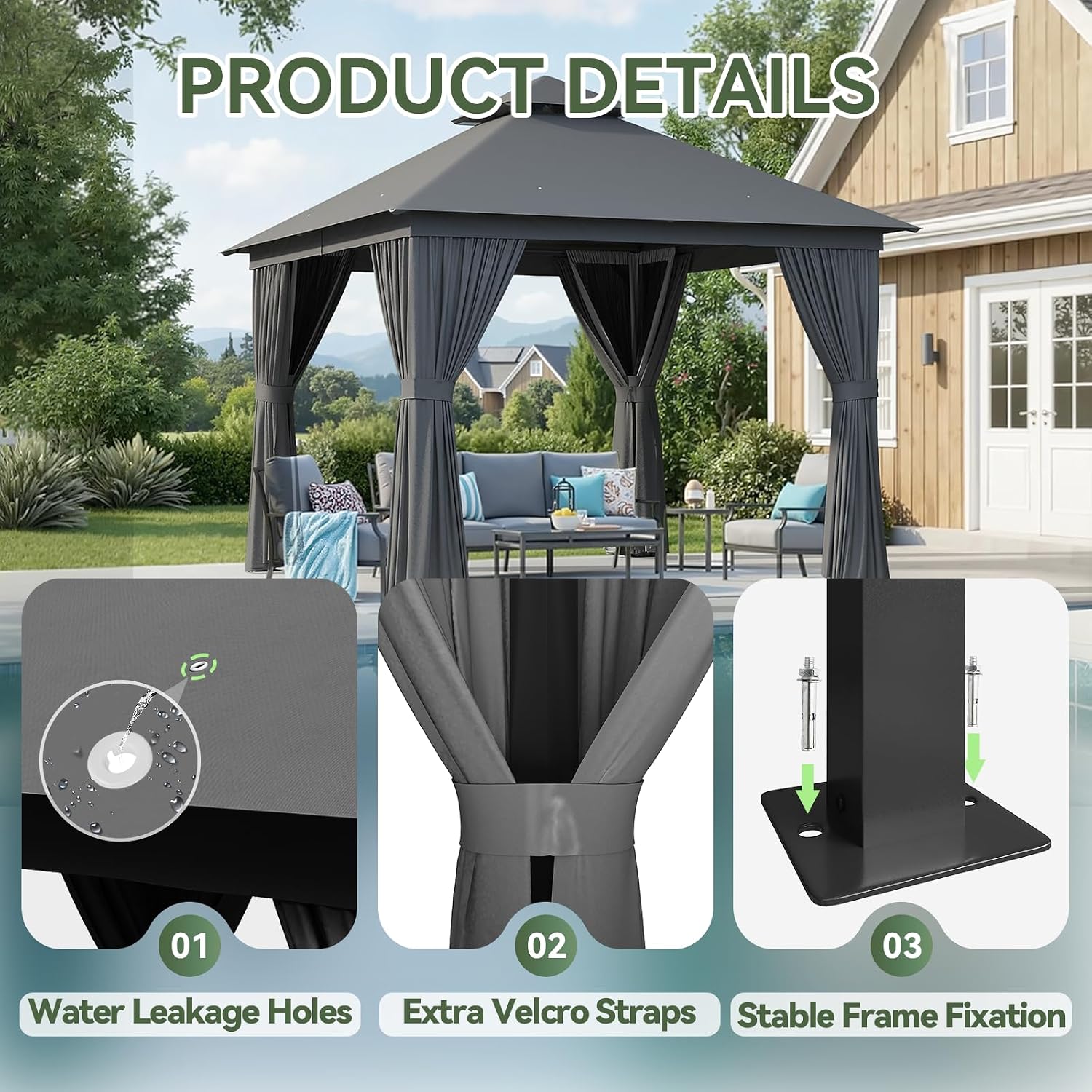 Aoxun 10x10 Gazebo Metal Frame Canopy Tent
