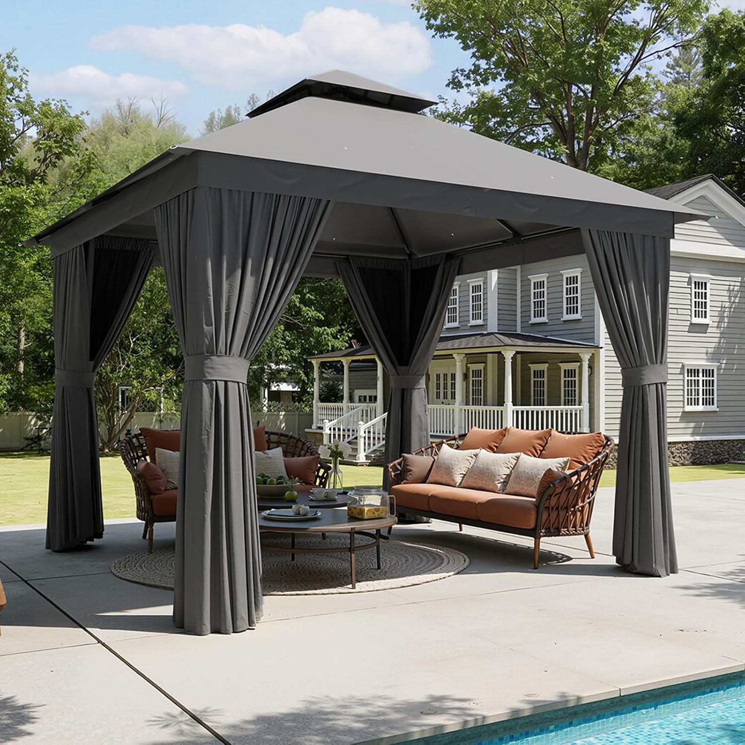 Aoxun 10x10 Gazebo Metal Frame Canopy Tent