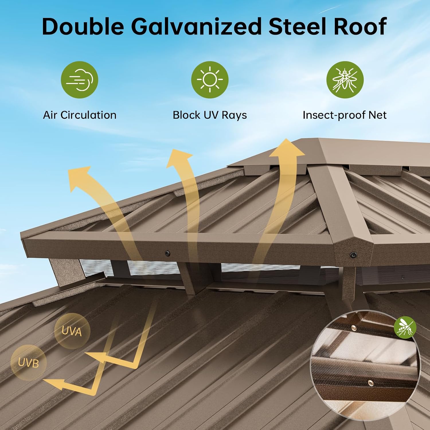 Aoxun 10x12FT Hardtop Gazebo Brown