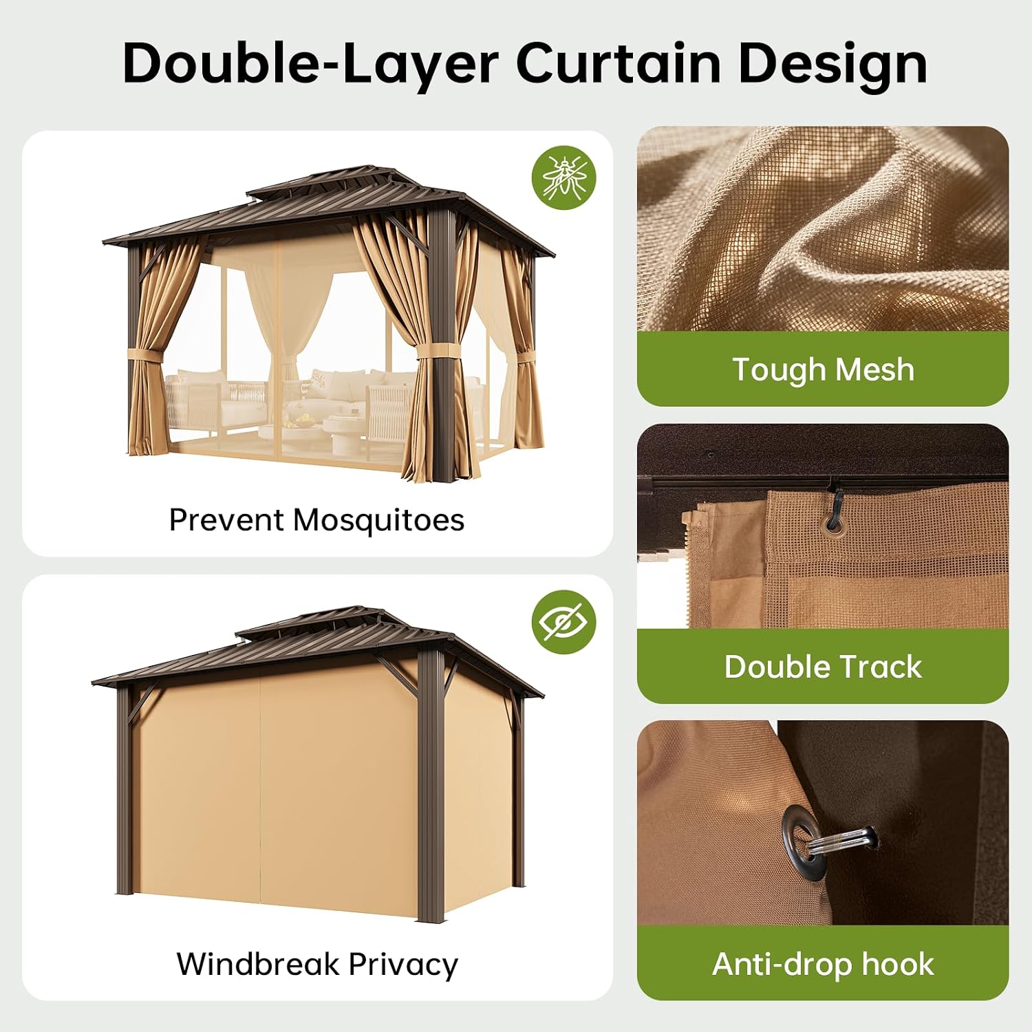 Aoxun 10x12FT Hardtop Gazebo Brown