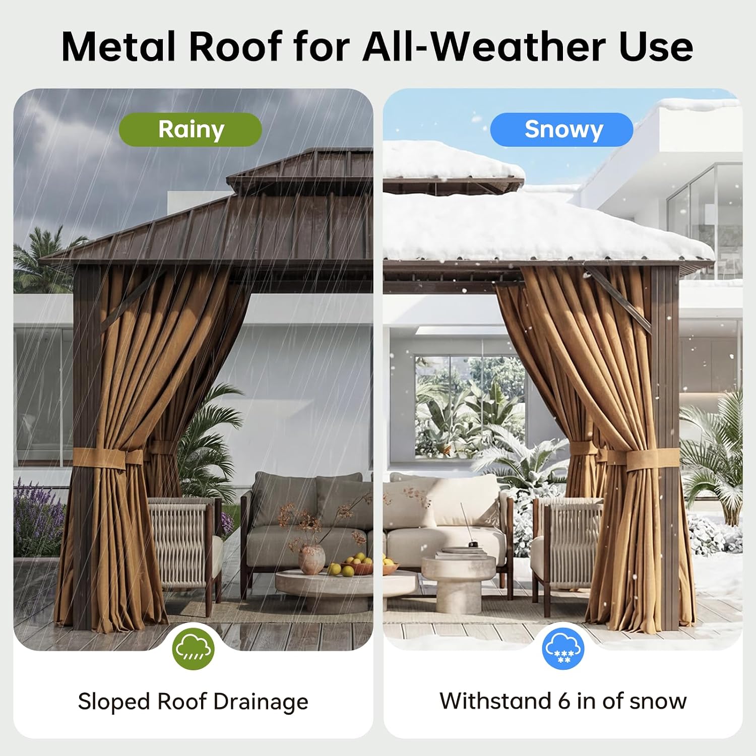 Aoxun 10x12FT Hardtop Gazebo Brown