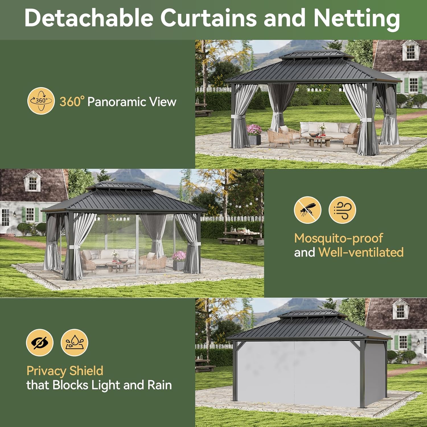 Aoxun 12Ft X 16Ft Hardtop Gazebo