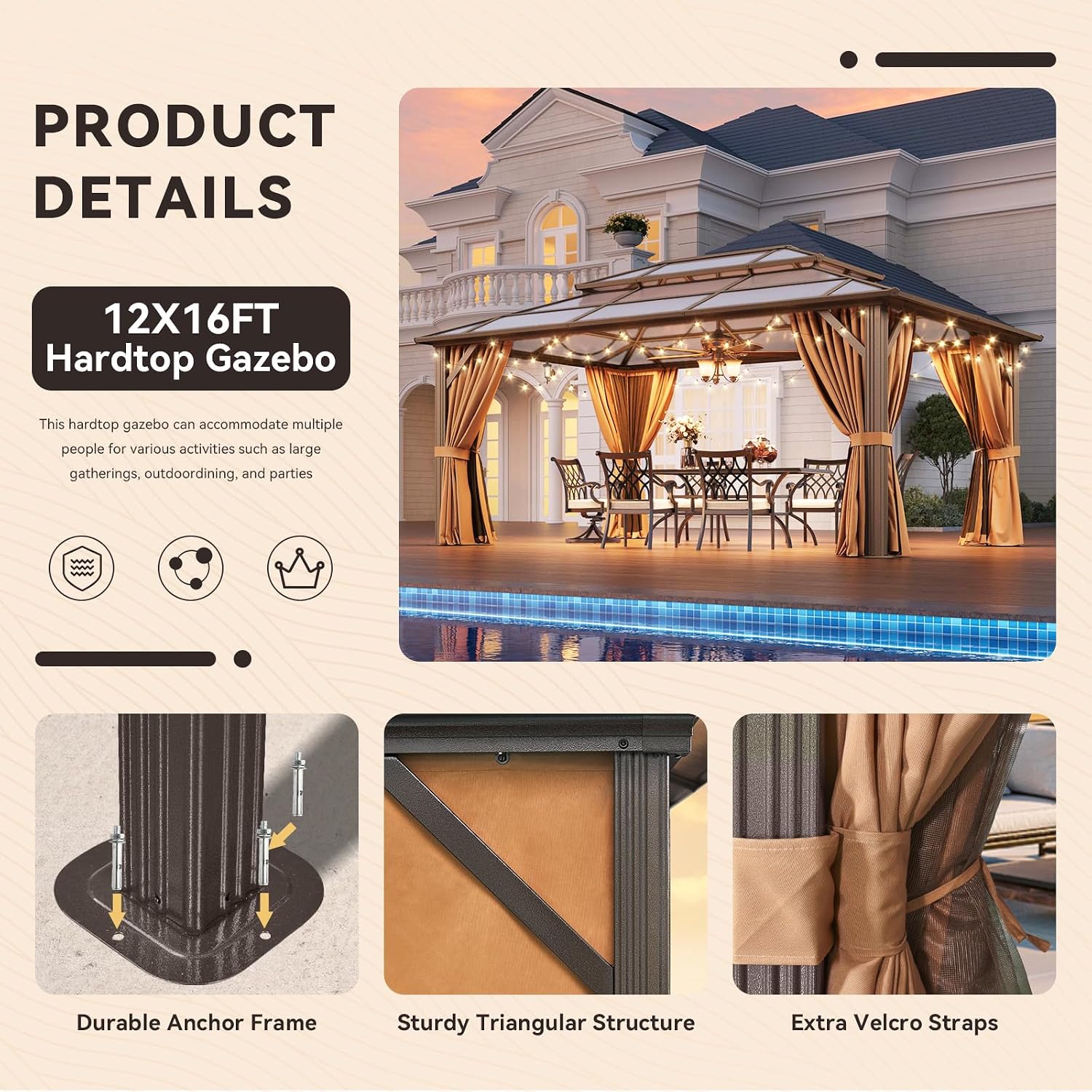 Aoxun 12'x16' Outdoor Gazebo