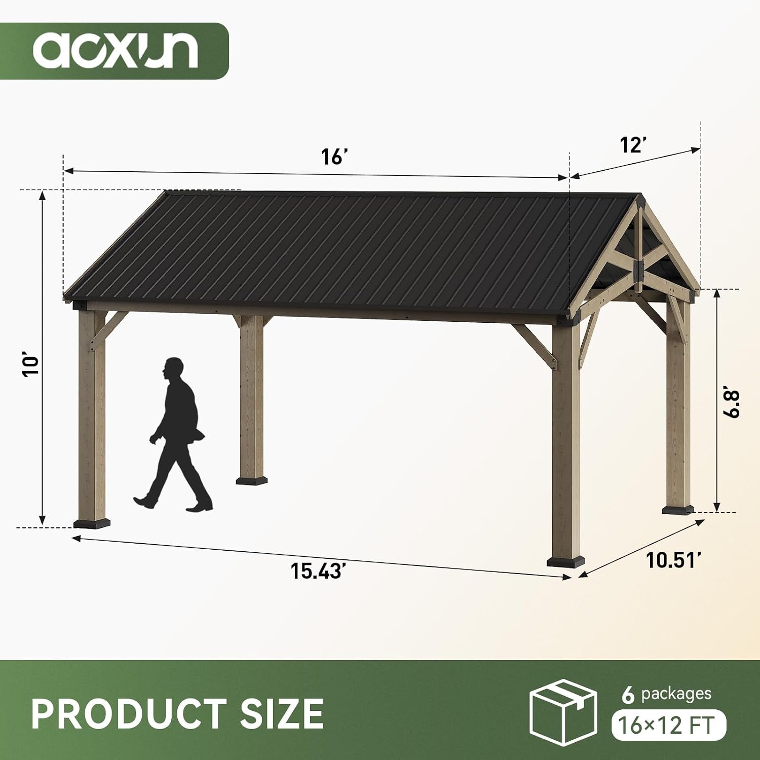 Aoxun 12' x 16' Wood Gazebo