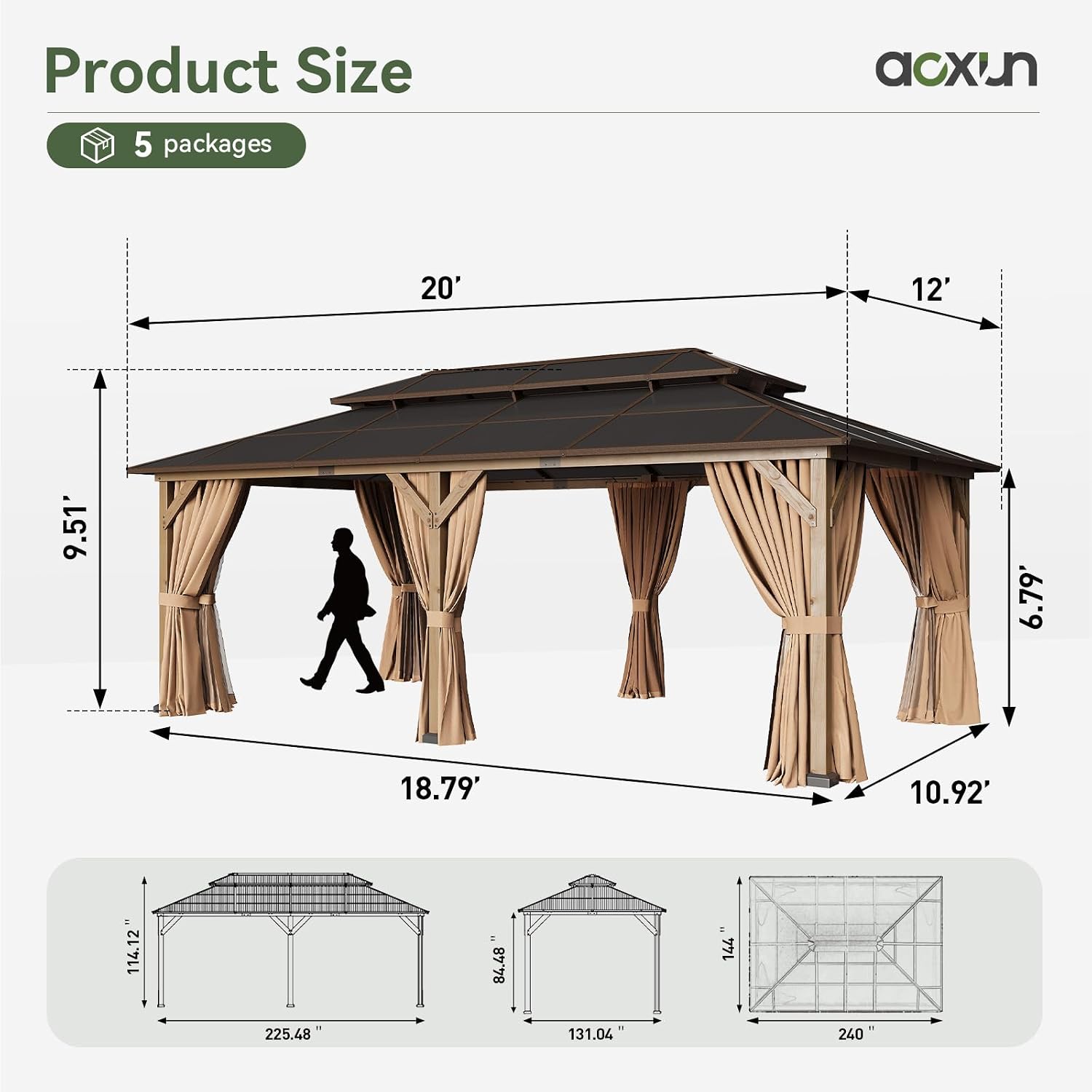 Aoxun 12' x 20' Wood Gazebo