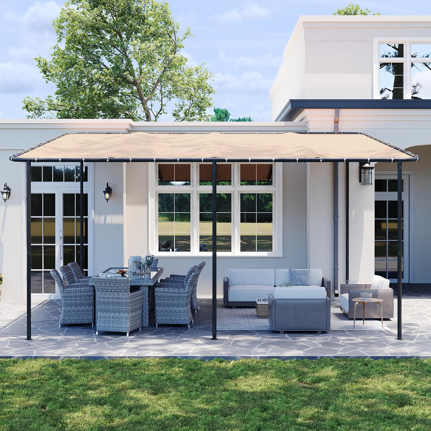 Aoxun 16x12 Lean to Pergola Outdoor Gazebo