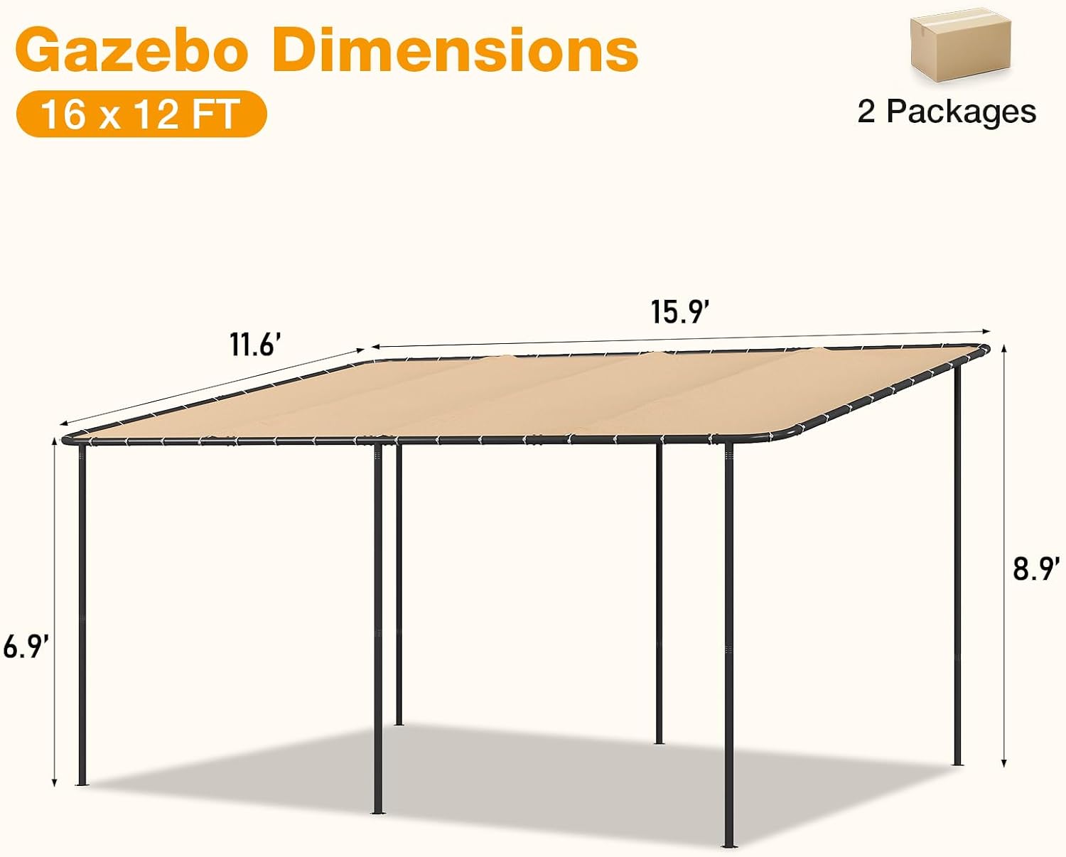 Aoxun 16x12 Lean to Pergola Outdoor Gazebo
