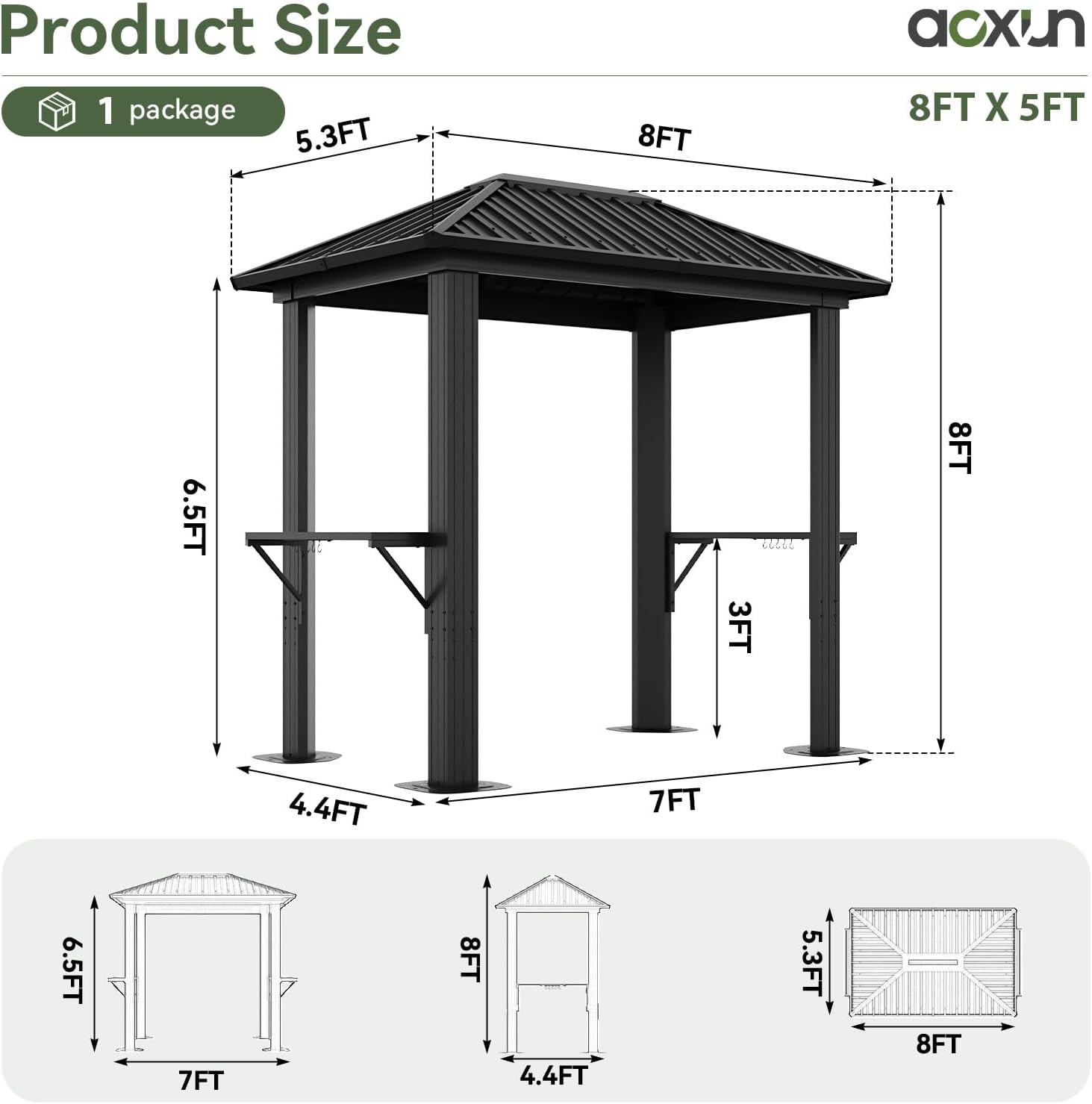 Aoxun 5 x 8FT Grill Hardtop Gazebo