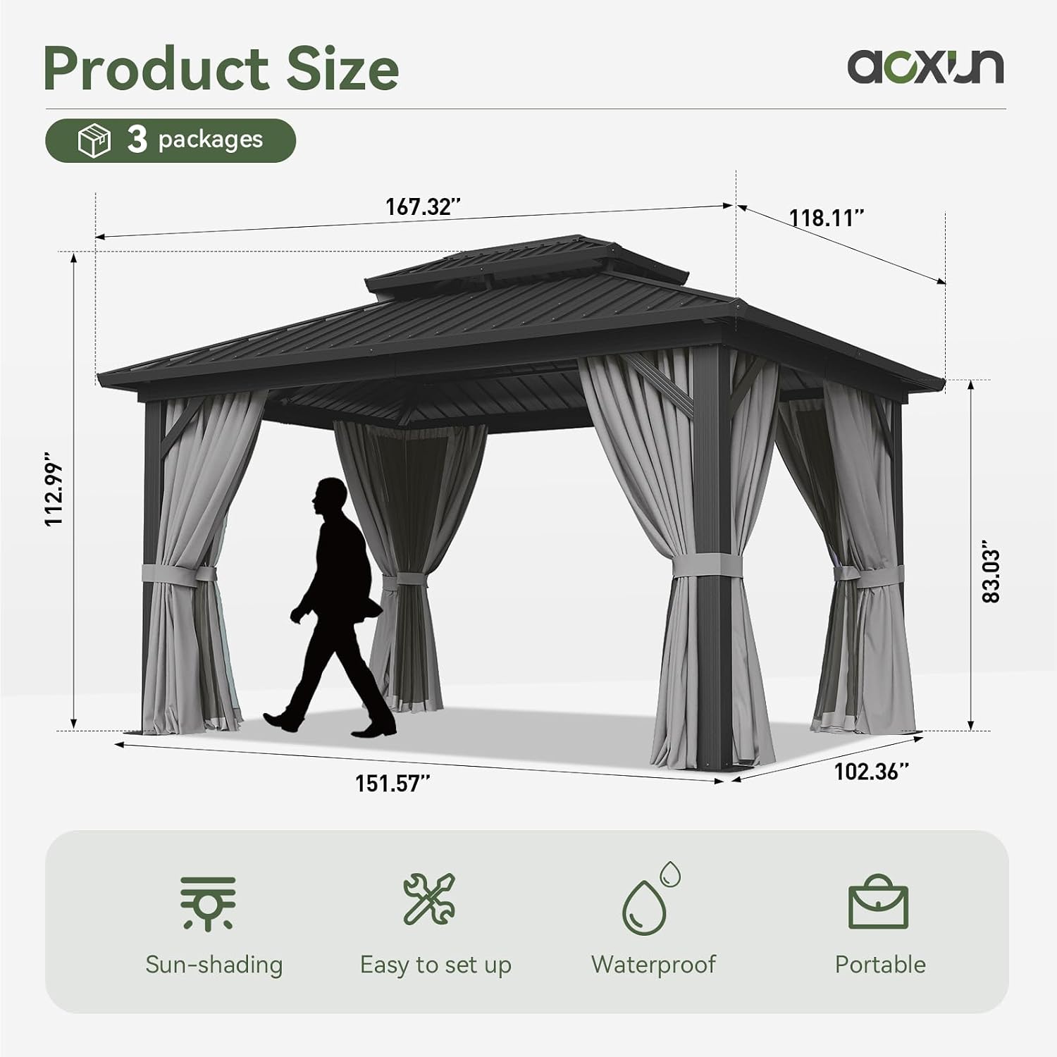 Aoxun Hardtop Gazebo 10x14