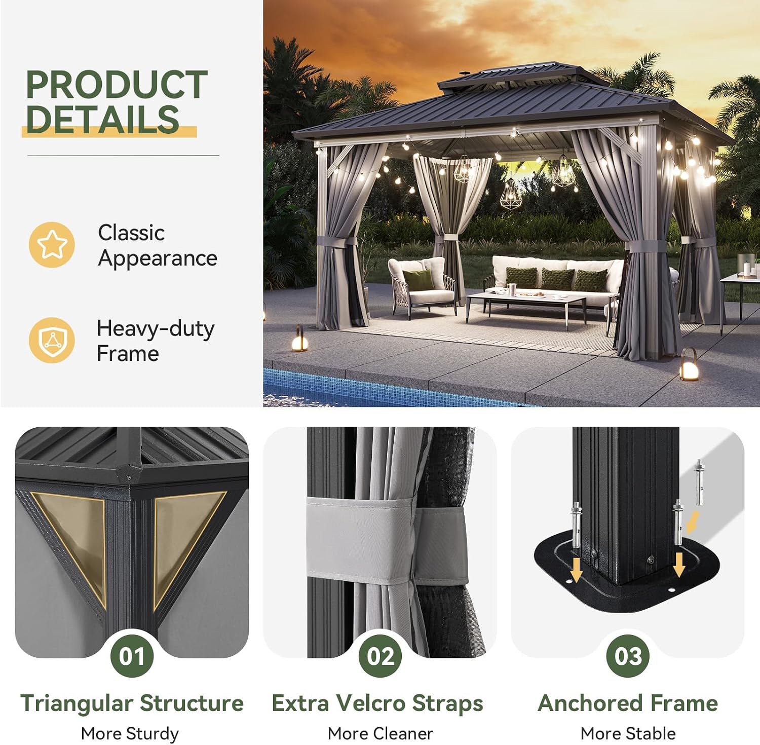 Aoxun Hardtop Gazebo 10x14