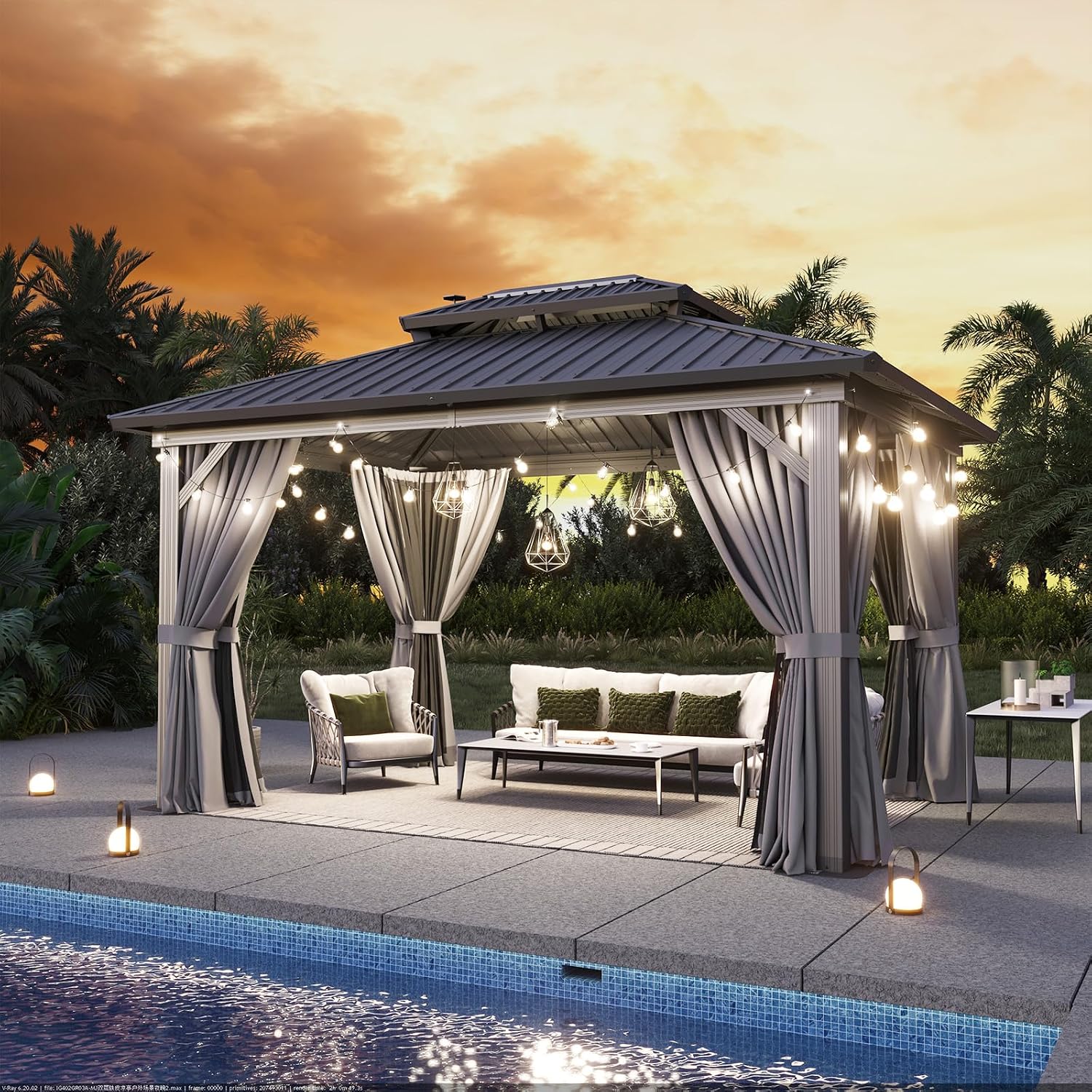 Aoxun Hardtop Gazebo 10x14