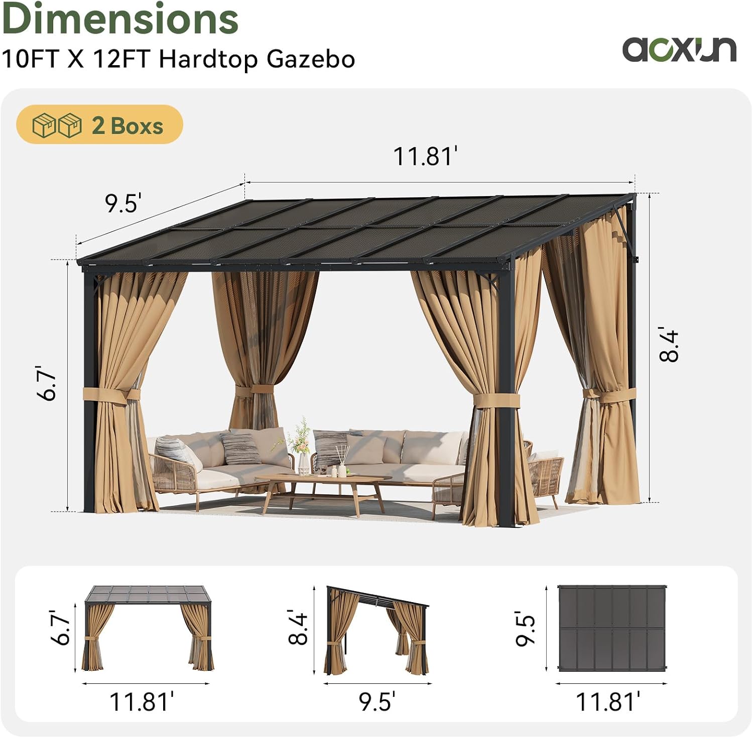 Aoxun 10'x12' Lean to Gazebo