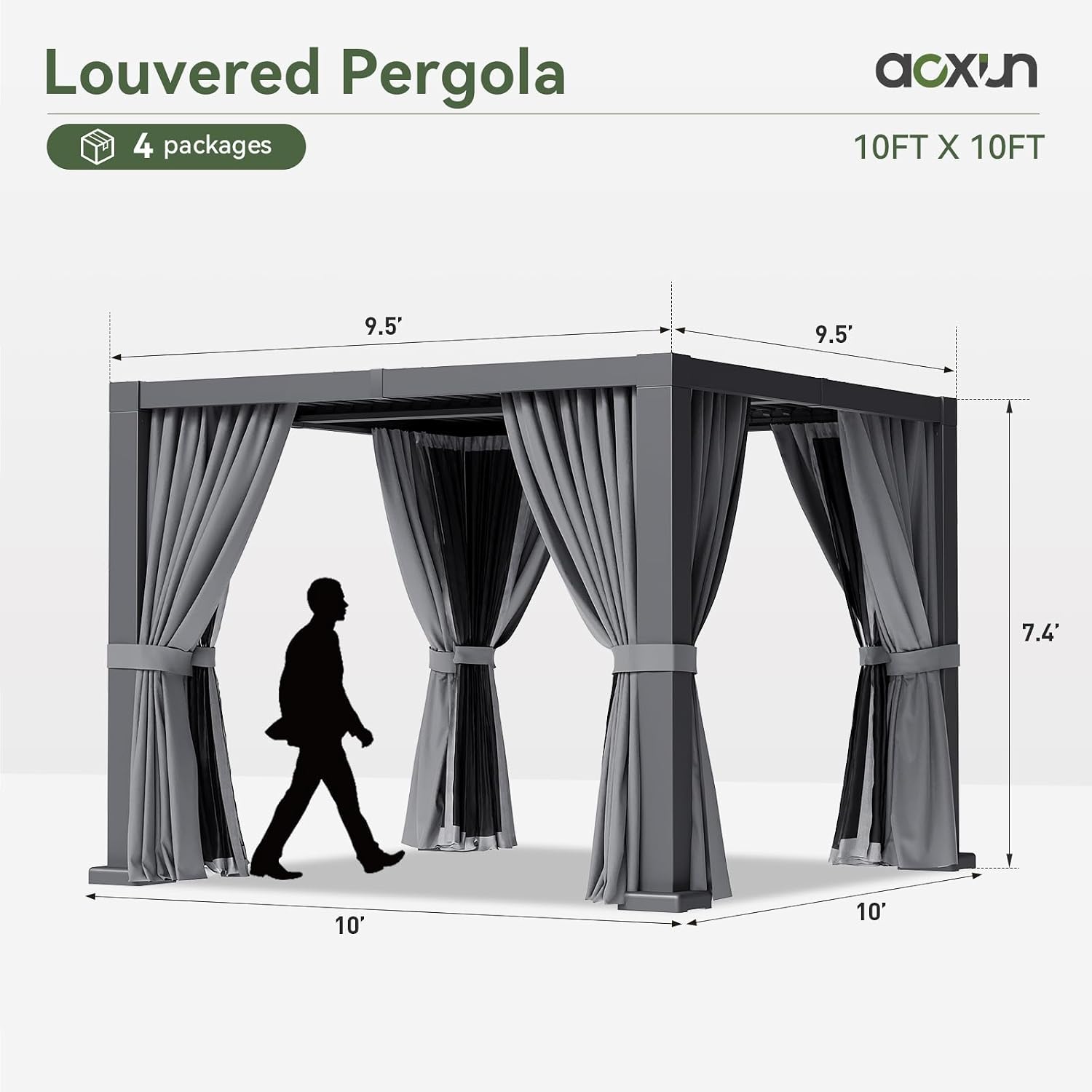 Aoxun Louvered Pergola 10x10 All-Aluminum