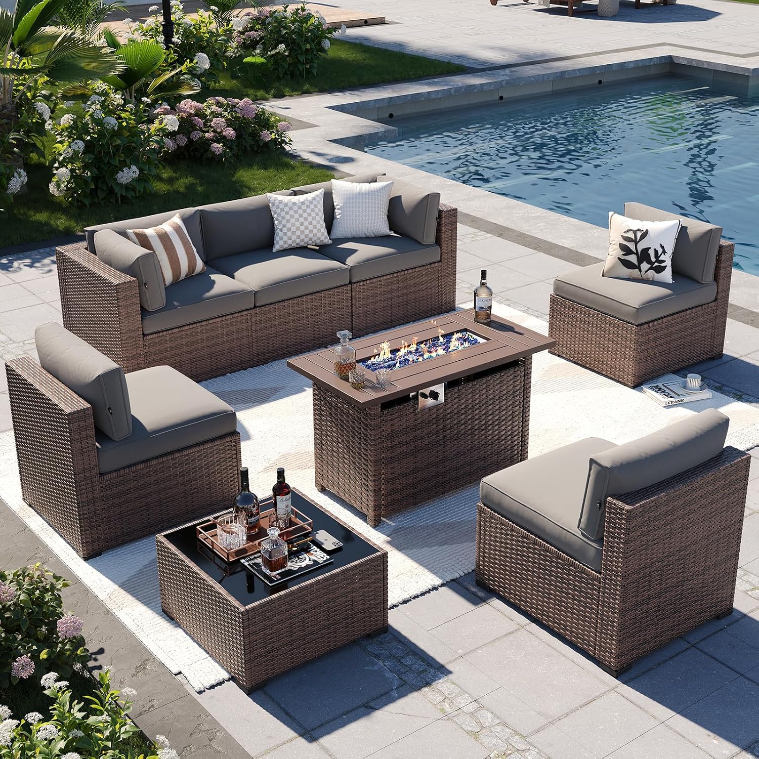 Aoxun Outdoor Patio Furniture with Fire Pit Table