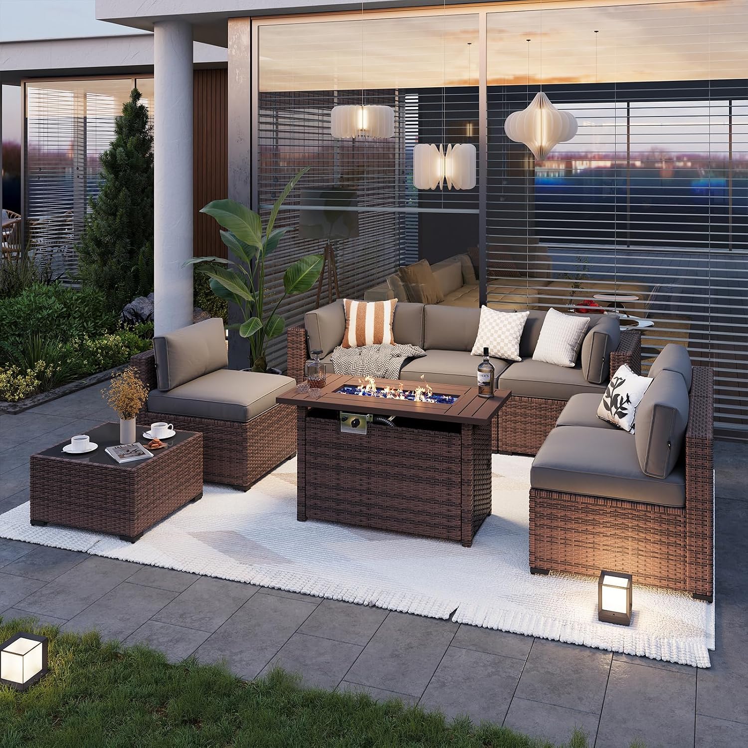Aoxun Outdoor Patio Furniture with Fire Pit Table