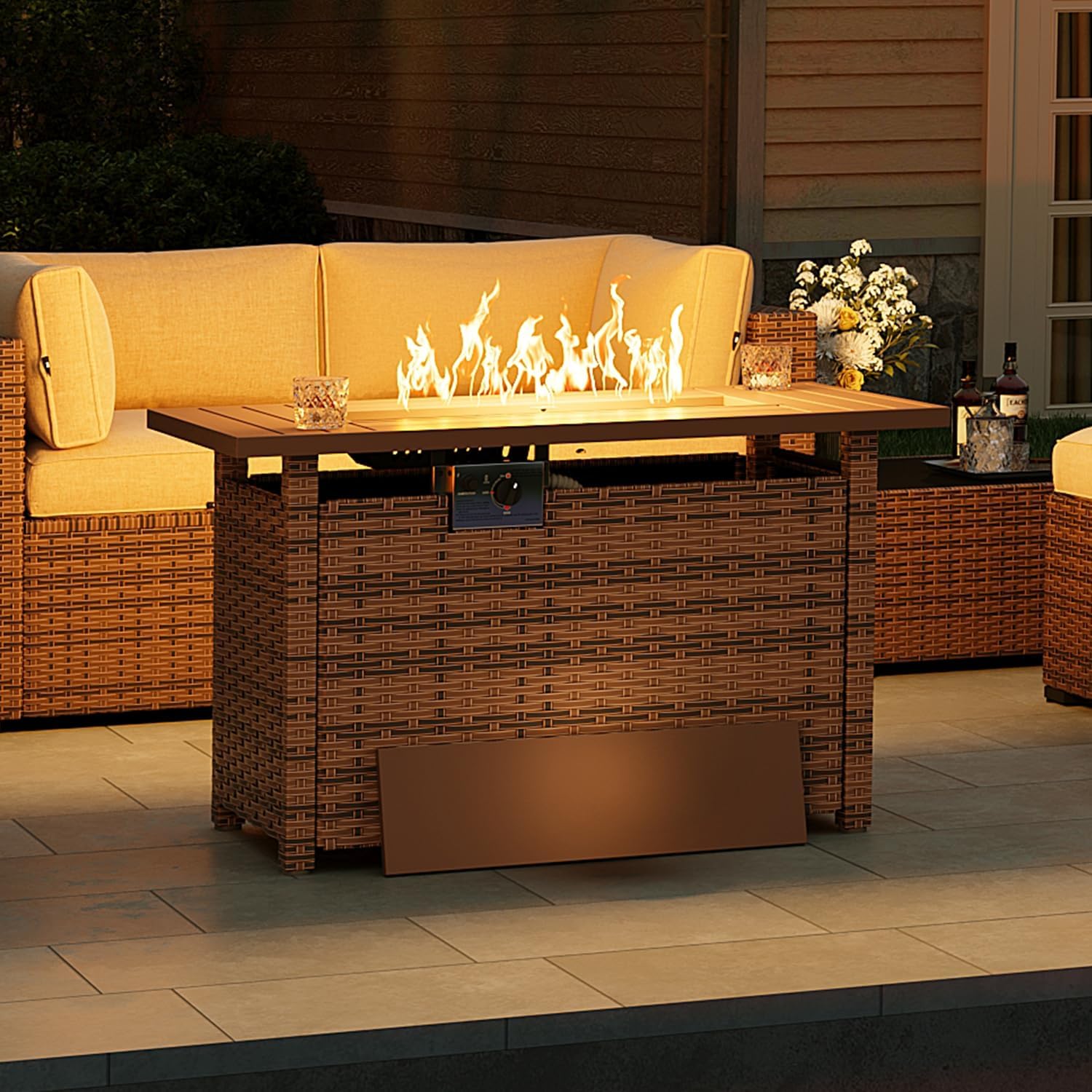 Aoxun Outdoor Patio Furniture with Fire Pit Table