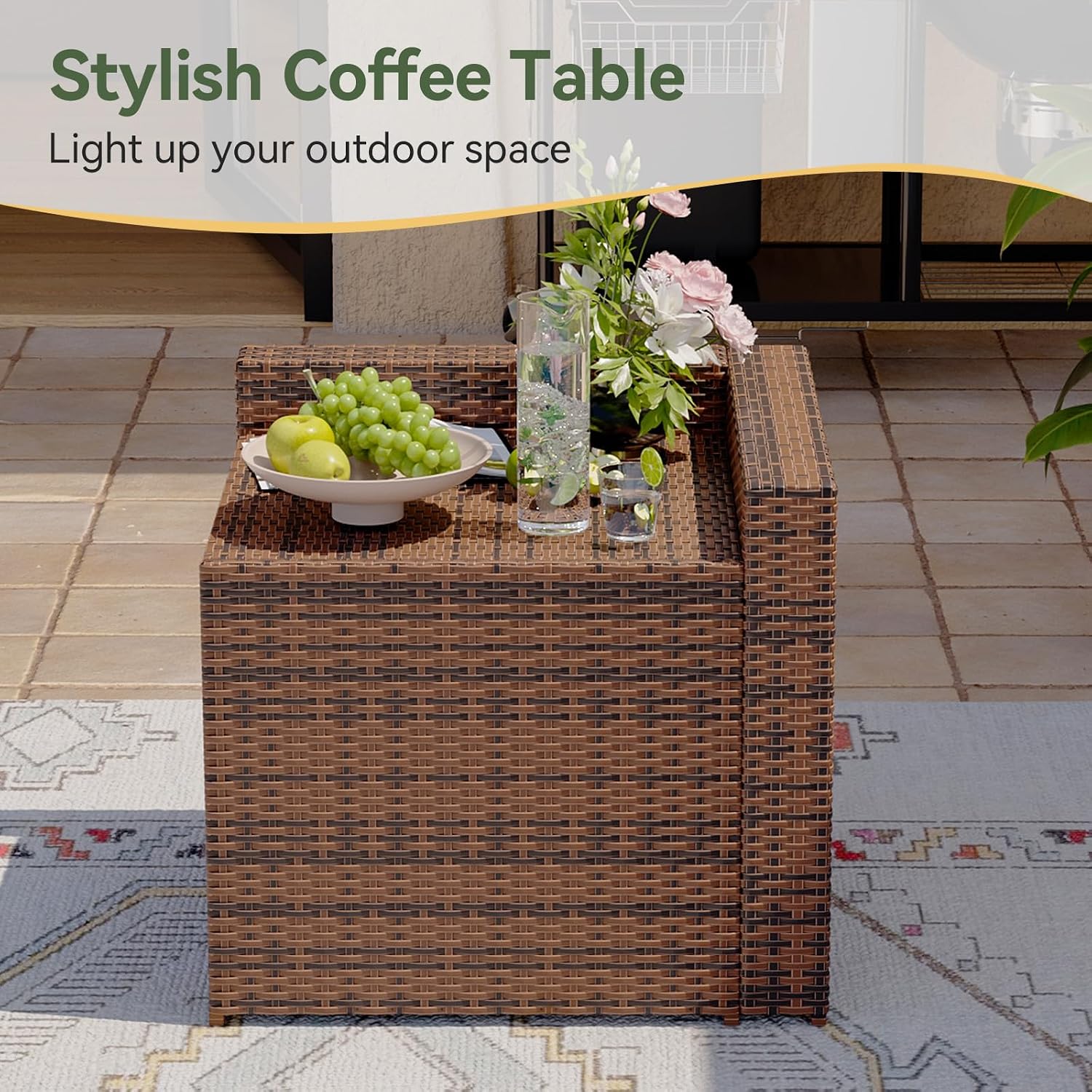 Aoxun Outdoor Wicker Storage Coffee Table
