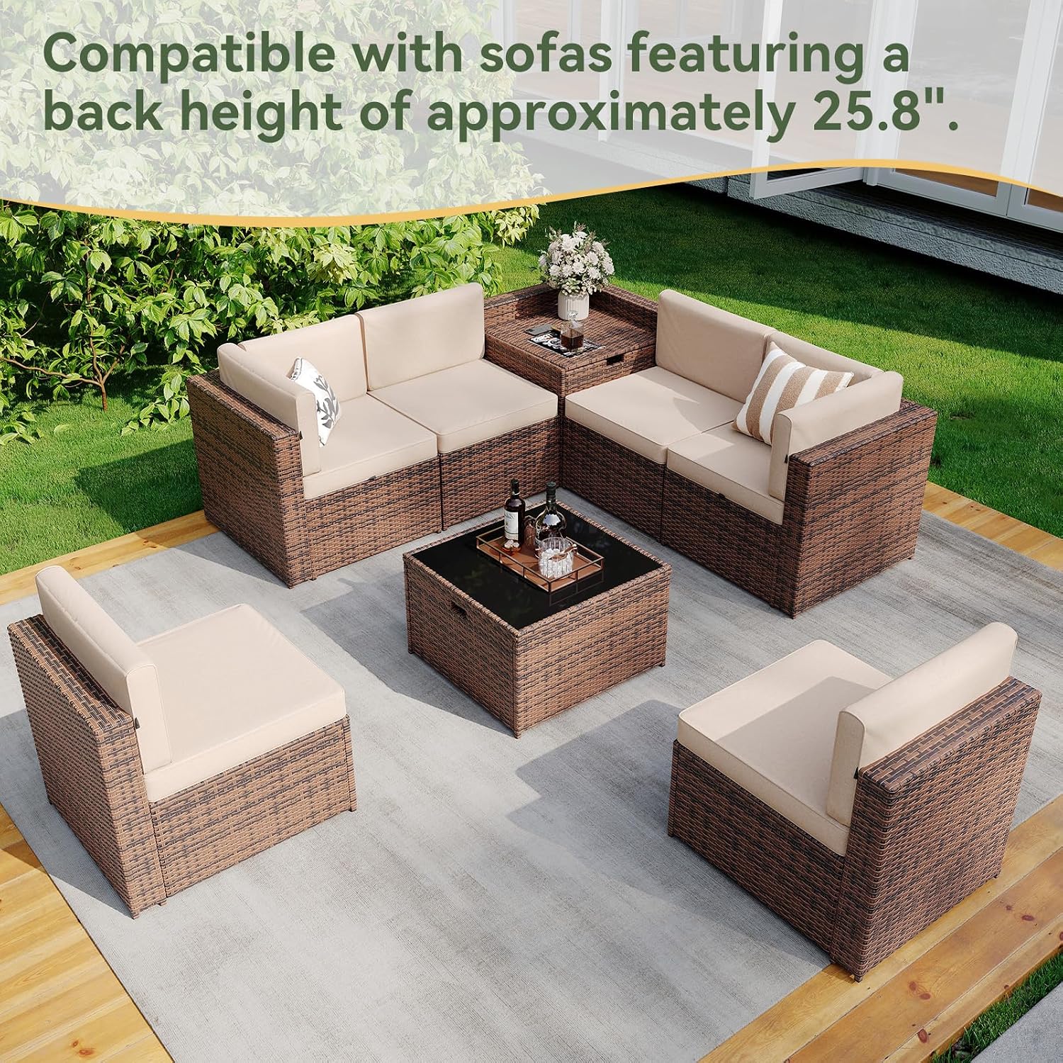 Aoxun Outdoor Wicker Storage Coffee Table