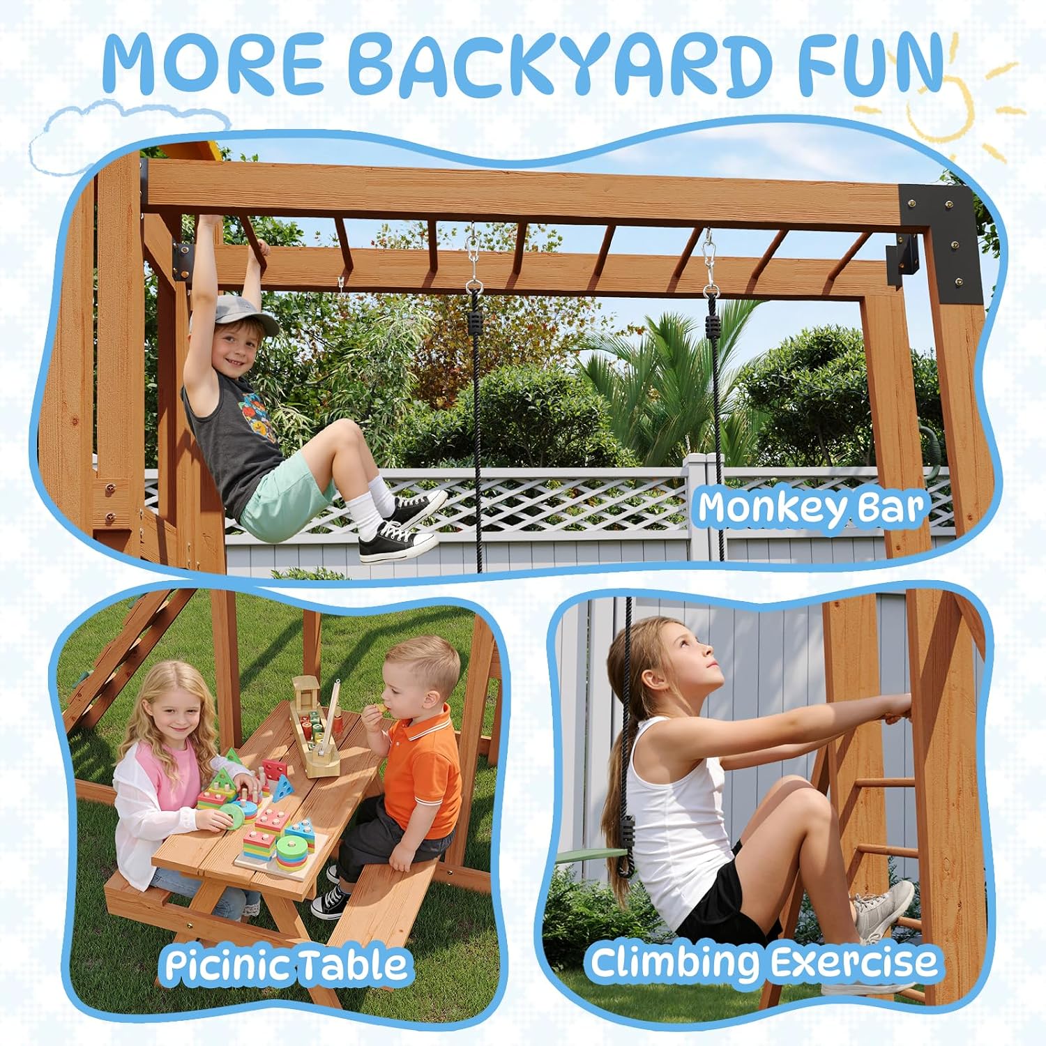 Aoxun Wooden Swing Sets for Backyard