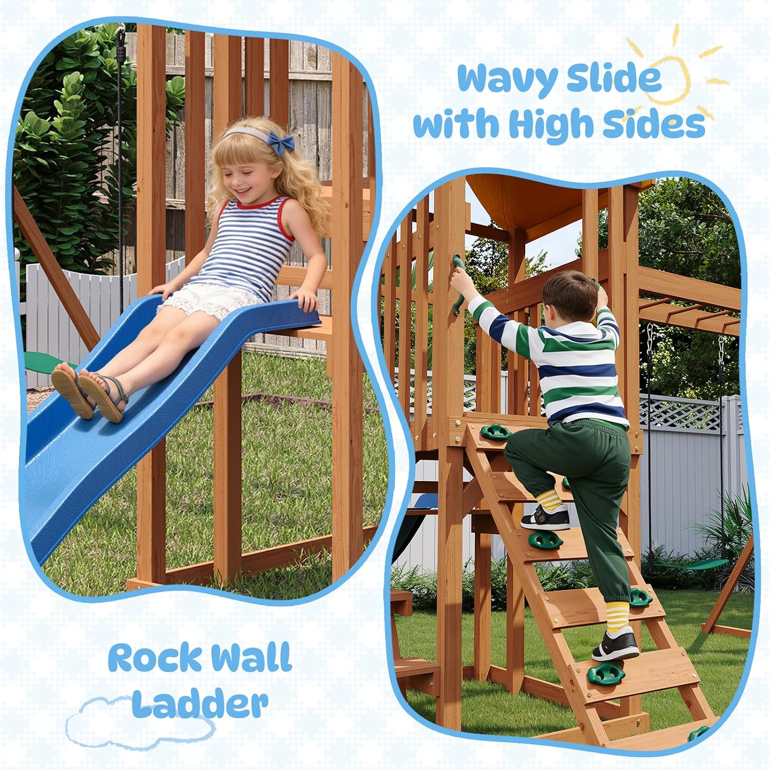 Aoxun Wooden Swing Sets for Backyard